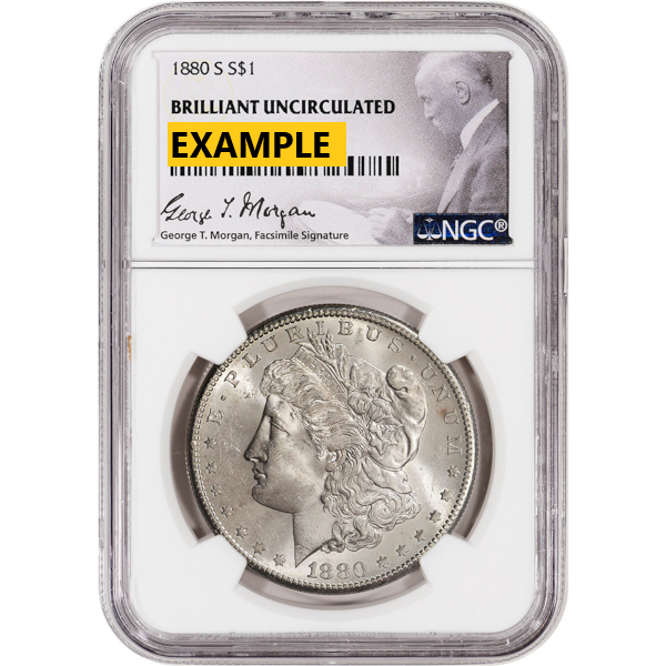 1880-S MORGAN SILVER DOLLAR NGC BU G.T. MORGAN LABEL - Obverse