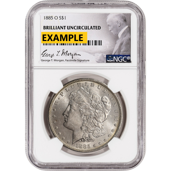 1885-O MORGAN SILVER DOLLAR NGC BU G.T. MORGAN LABEL - Obverse