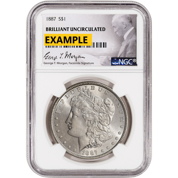 1887 MORGAN SILVER DOLLAR NGC BU G.T. MORGAN LABEL - Obverse