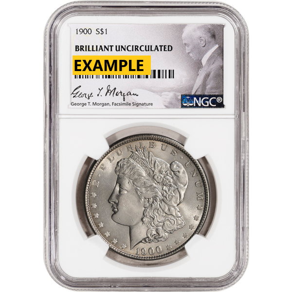 1900 MORGAN SILVER DOLLAR NGC BU G.T. MORGAN LABEL - Obverse