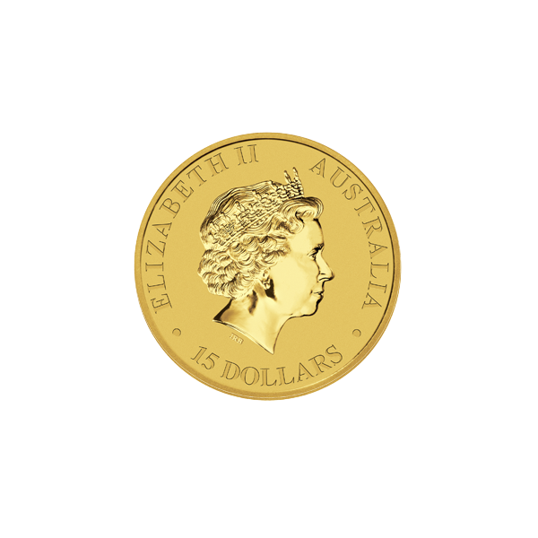 Australian $15 gold coin featuring Queen Elizabeth II portrait, official currency with detailed design, collectible and investment bullion.